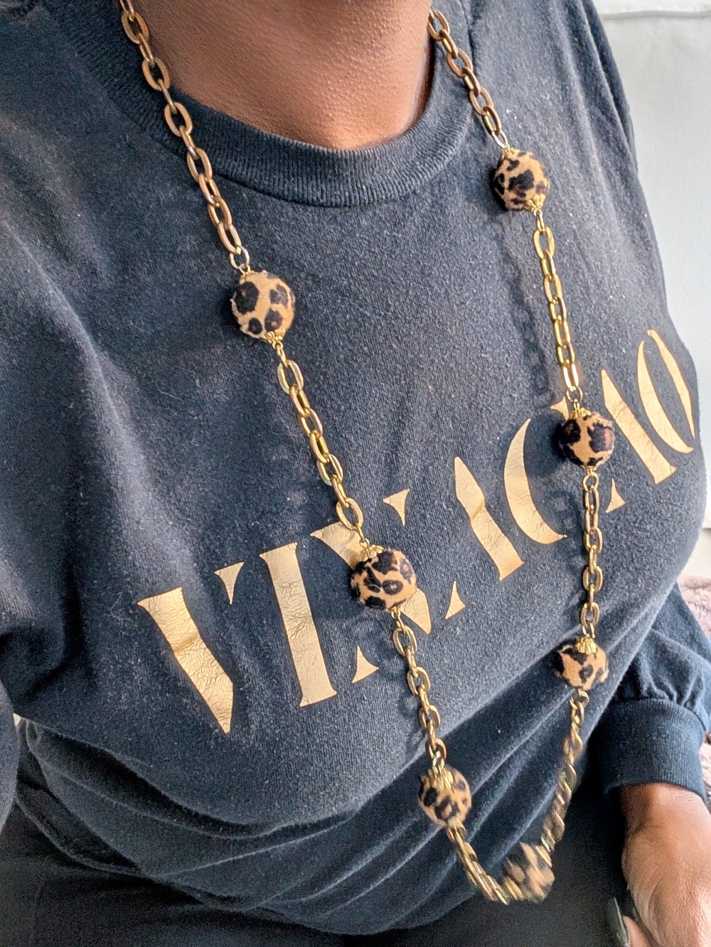 Leopard Bead Gold-Chain Long Necklace - Women Jewelry